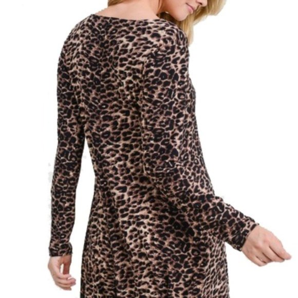 YELETE Women's Leopard Button Front A-Line Dress. Knee Length. Sizes S or L. - Picture 2 of 3